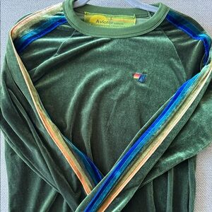 Aviator Nation olive green velvet crewneck, size small
